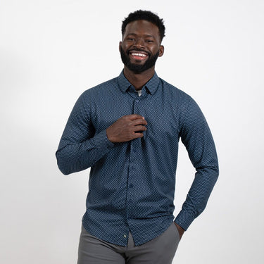 Hustle Sport Shirt - Long Sleeve - Navy Polka Dot Hustle Sport Shirt Hustle Shirt