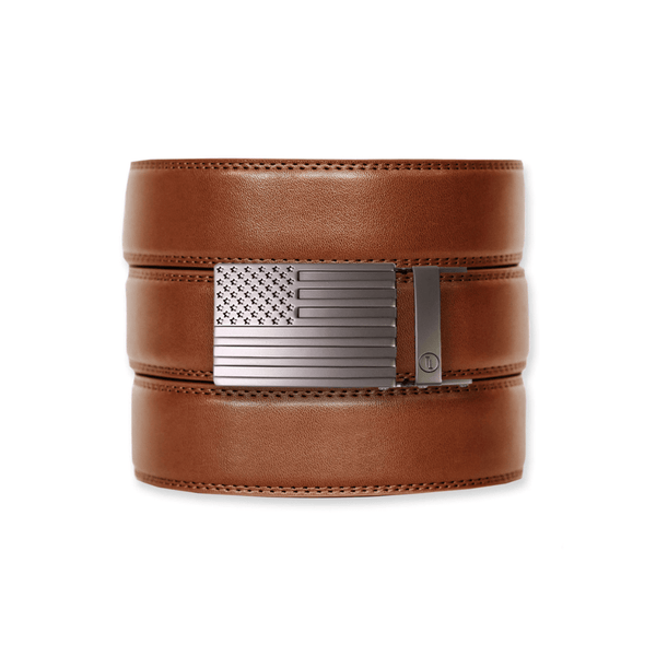 Cognac Leather Ratchet Belt & Buckle Set Belt Set Ratchet Belt 