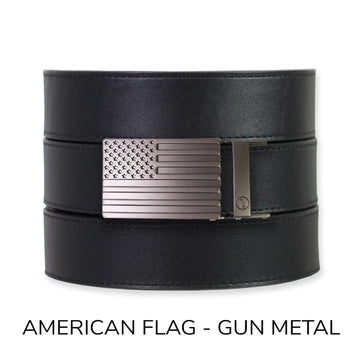 Black Top Grain Leather Ratchet Belt & Buckle Set