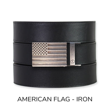 Black Top Grain Leather Ratchet Belt & Buckle Set