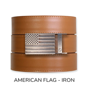 British Tan Top Grain Leather Ratchet Belt & Buckle Set