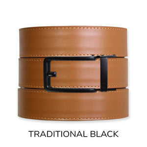 British Tan Top Grain Leather Ratchet Belt & Buckle Set