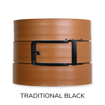British Tan Top Grain Leather Ratchet Belt & Buckle Set