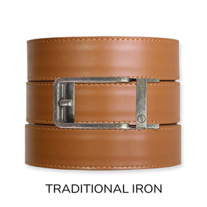 British Tan Top Grain Leather Ratchet Belt & Buckle Set