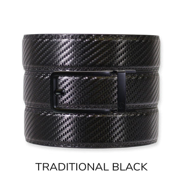 Carbon Black Leather Ratchet Belt & Buckle Set