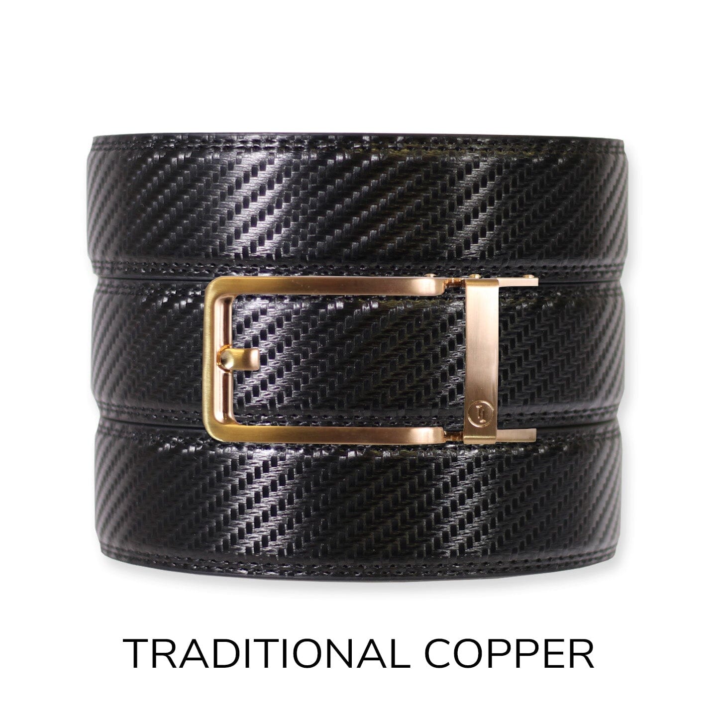 Carbon Black Leather Ratchet Belt & Buckle Set - Traditional Copper Carbon Black Leather Ratchet Belt & Buckle Set - Traditional Copper