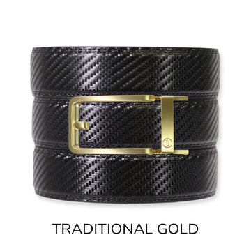 Carbon Black Leather Ratchet Belt & Buckle Set