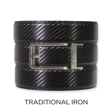 Carbon Black Leather Ratchet Belt & Buckle Set