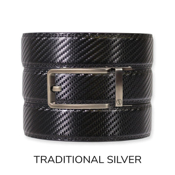 Carbon Black Leather Ratchet Belt & Buckle Set