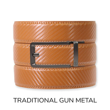 Carbon British Tan Leather Ratchet Belt & Buckle Set