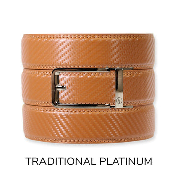 Carbon British Tan Leather Ratchet Belt & Buckle Set