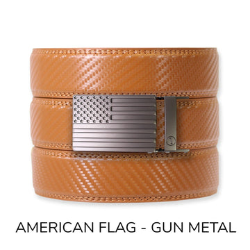 Carbon British Tan Leather Ratchet Belt & Buckle Set