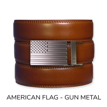 Cognac Leather Ratchet Belt & Buckle Set