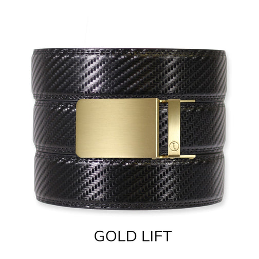 Carbon Black Leather Ratchet Belt & Buckle Set