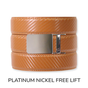 Carbon British Tan Leather Ratchet Belt & Buckle Set