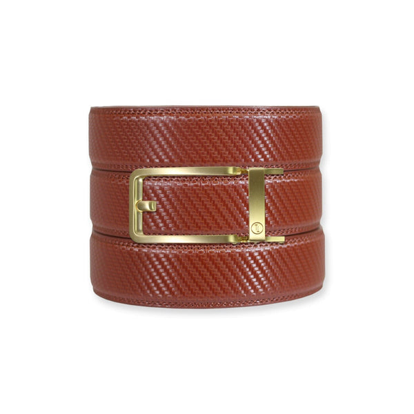 Carbon Cognac Leather Ratchet Belt Buckle Set