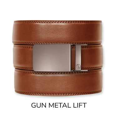 Cognac Leather Ratchet Belt & Buckle Set Belt Set Ratchet Belt Gun Metal 