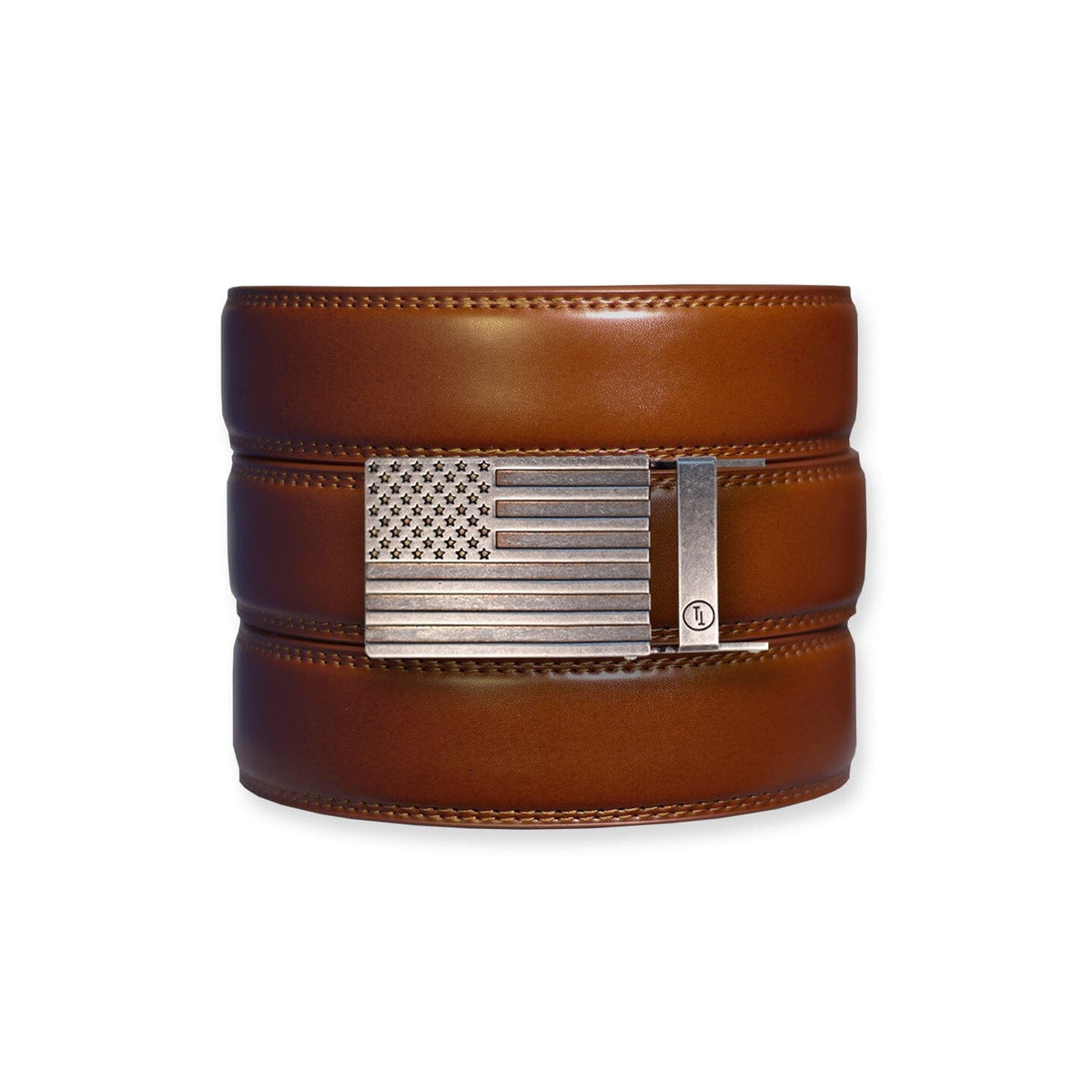 Cognac Leather Ratchet Belt &amp; Buckle Set