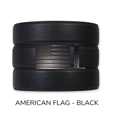 EDC Black Leather Gun Ratchet Belt & Buckle Set