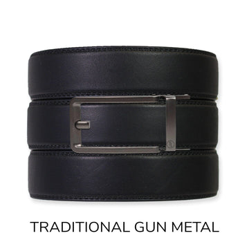 EDC Black Leather Gun Ratchet Belt & Buckle Set