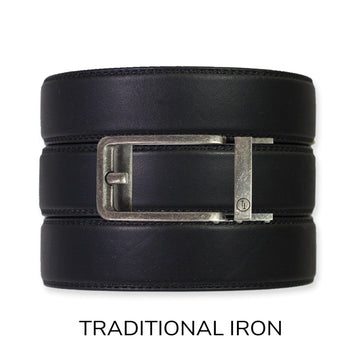 EDC Black Leather Gun Ratchet Belt & Buckle Set