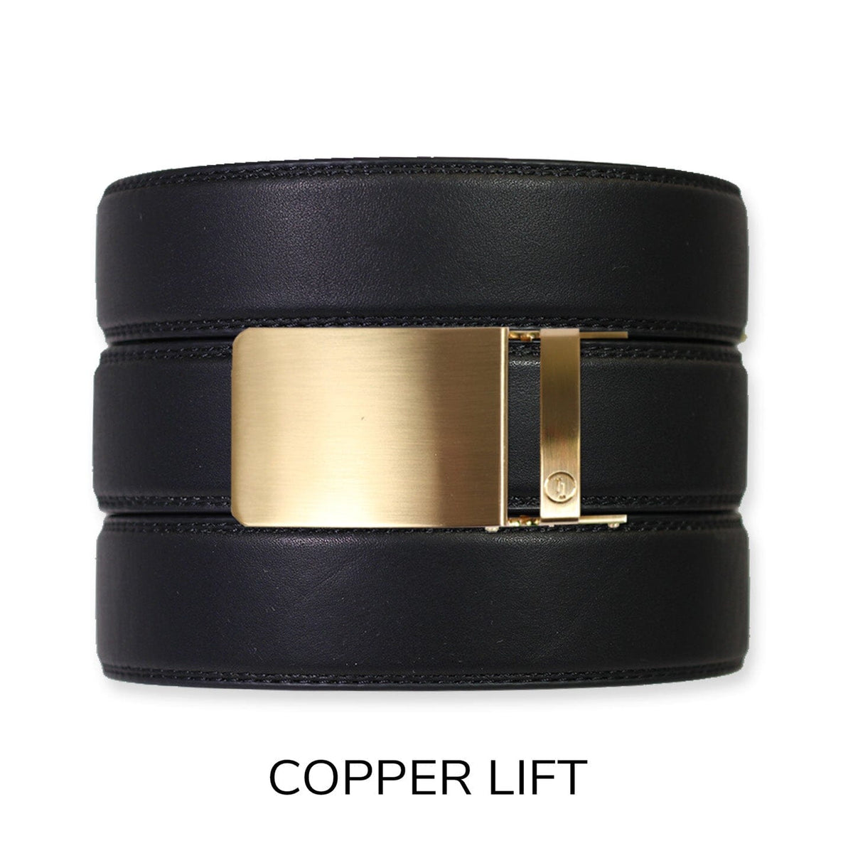 gold-buckle leather belt