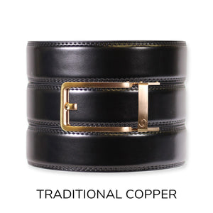Gloss Black Leather Ratchet Belt & Buckle Set