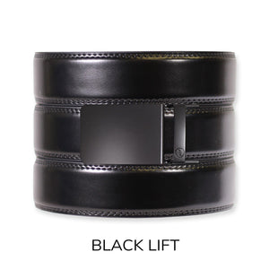 Gloss Black Leather Ratchet Belt & Buckle Set