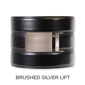 Gloss Black Leather Ratchet Belt & Buckle Set