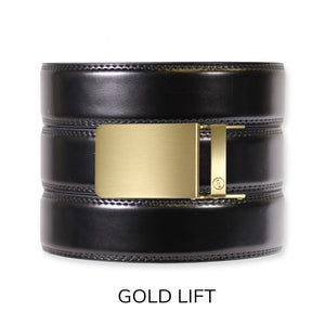 Gloss Black Leather Ratchet Belt & Buckle Set