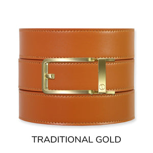 Saddle Tan Top Grain Leather Ratchet Belt & Buckle Set