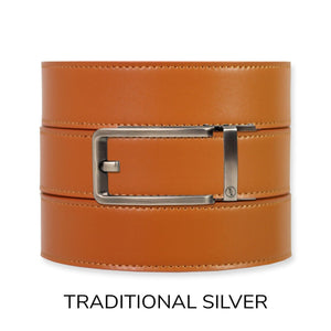 Saddle Tan Top Grain Leather Ratchet Belt & Buckle Set