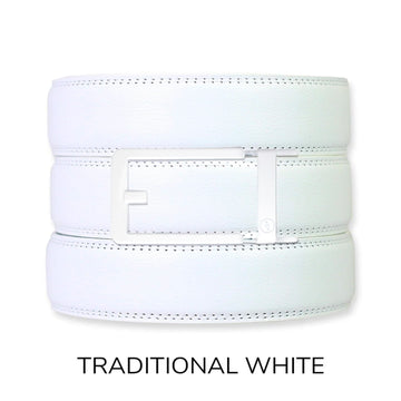 White Leather Ratchet Belt & Buckle Set
