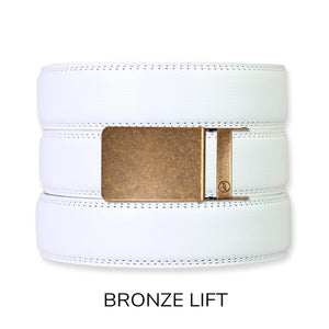 White Leather Ratchet Belt & Buckle Set