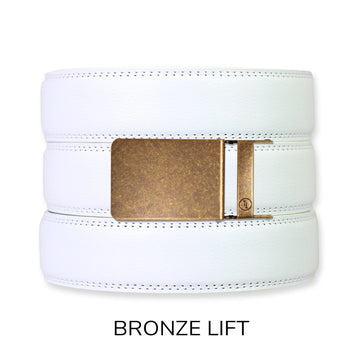 White Leather Ratchet Belt & Buckle Set
