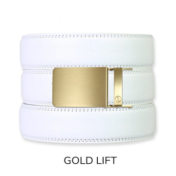 White Leather Ratchet Belt & Buckle Set