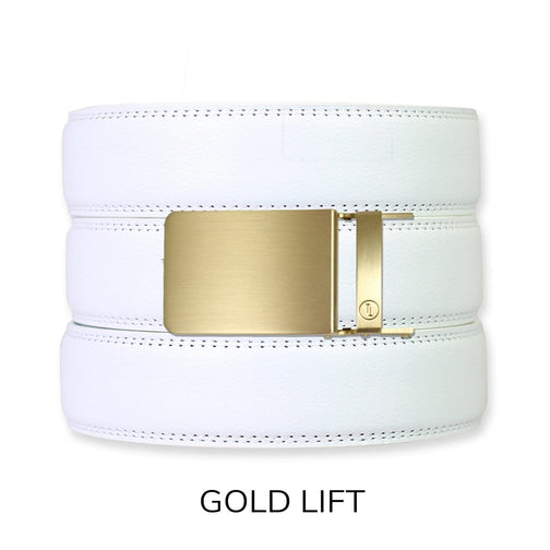 White Leather Ratchet Belt & Buckle Set