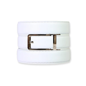 White Leather Ratchet Belt & Buckle Set