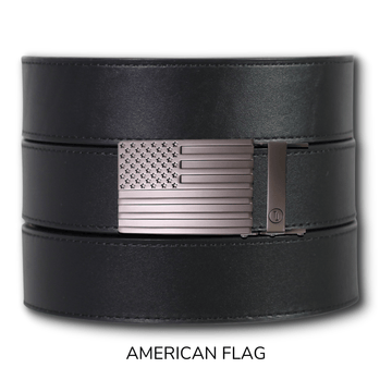 Black Top Grain Leather Ratchet Belt & Buckle Set