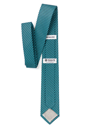 back view of green and black striped tie tough apparel