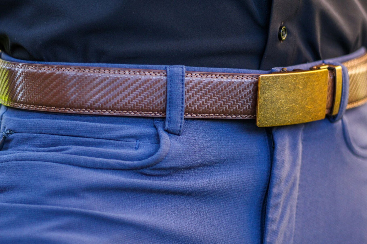 Grey Leather Ratchet Belt & Buckle Set - Tough Apparel Traditional Gold — Belt Set Ratchet Belt