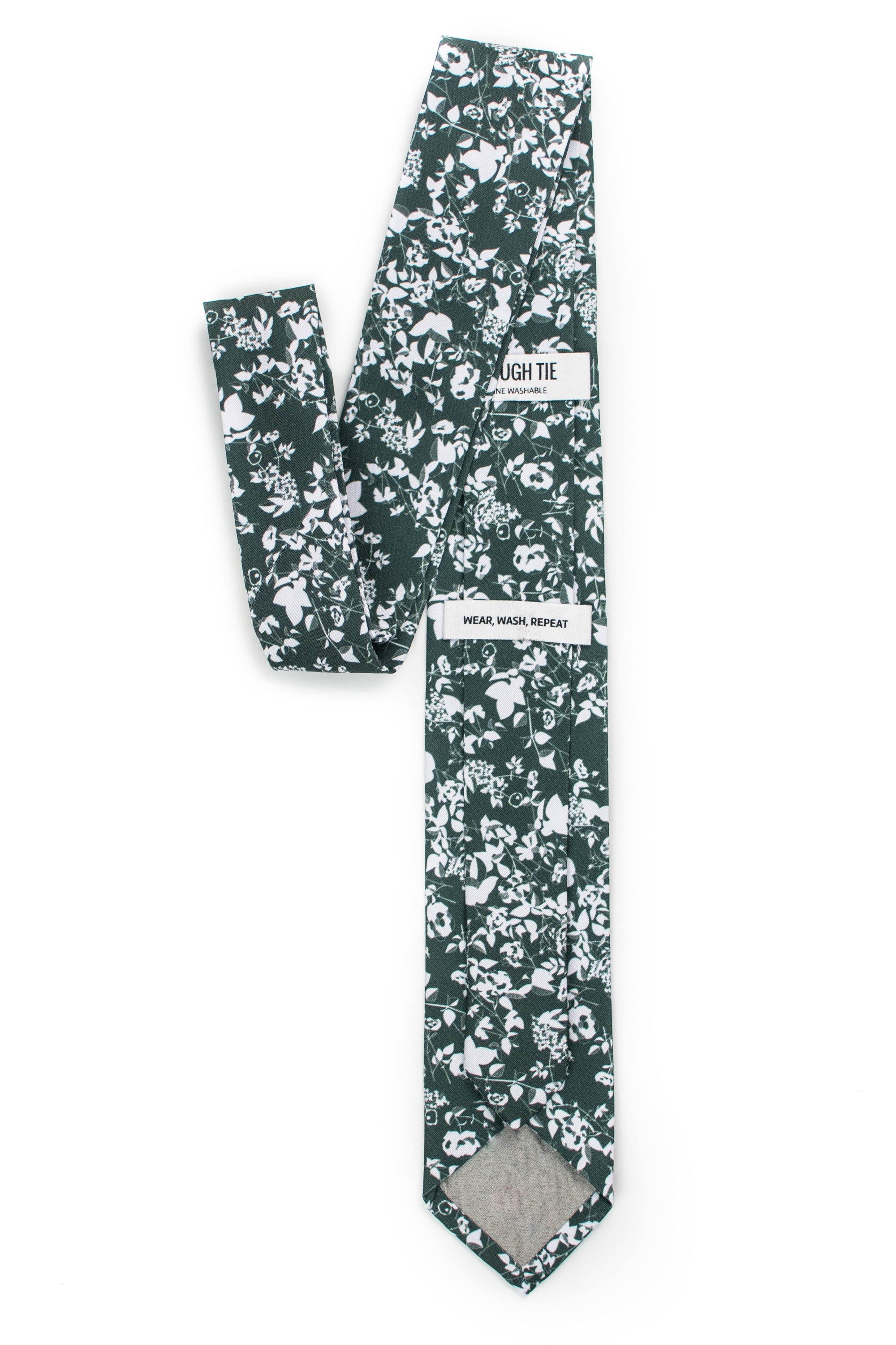 back view of forest green floral tie