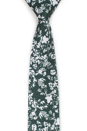 Floral forest green tie front view