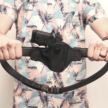 EDC Black Leather Gun Ratchet Belt & Buckle Set