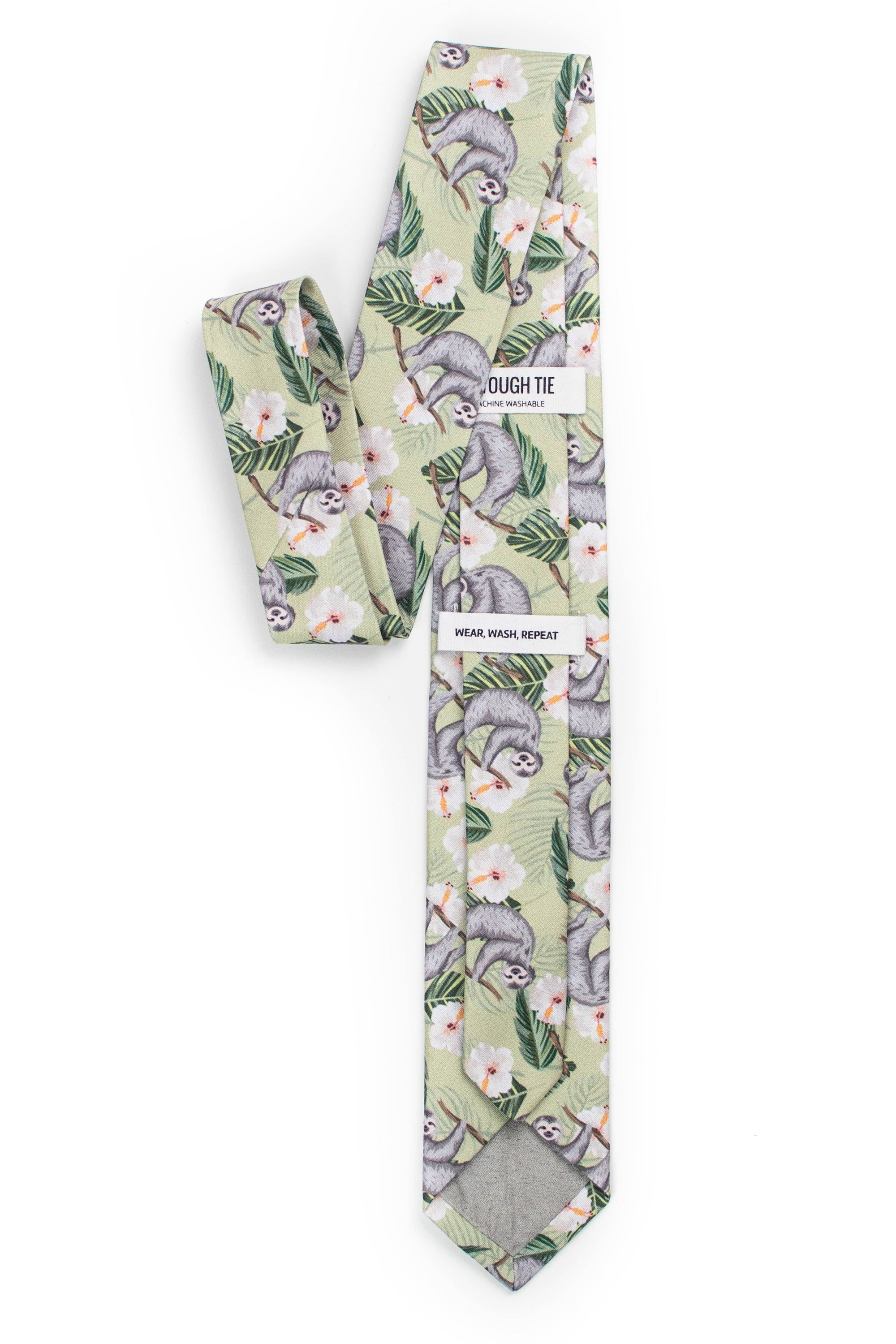 front view of tropical sloth tie
