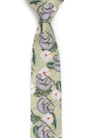 front view of tropical sloth tie